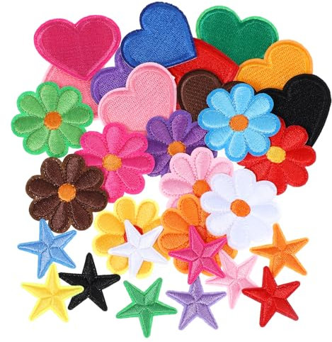 30 Stück Blume Herz Stern Patches Zum Aufbügeln Aufnäher Zum Aufbügeln Flicken Zum Aufbügeln Patches Aufnäher Zum Aufbügeln Bestickte Aufnäher Bügelbilder Für Hut Jeans Jacken Rucksäcke Diy-Zubehör