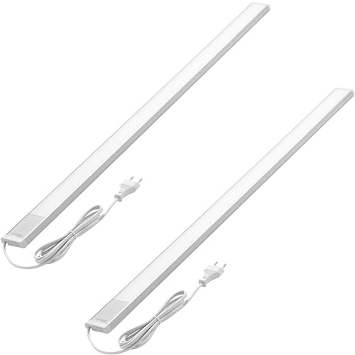 Oktaplex 2er Set Riva LED Unterbauleuchte Küche flach 90cm warmweiß | 1110lm 15W 230V mit Schalter Küchenlicht Unterschrankleuchte silber