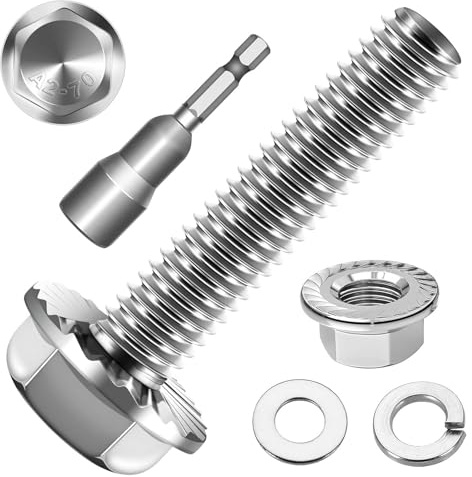 10 Stück M10x30 Sechskantschrauben, Flansch Schrauben, Edelstahl A2 V2A, Außensechskan, Vollgewinde, Unterlegscheiben, Federringe & Muttern/Schrauben-Sortiment mit Magnetischem Sechskant-Bit