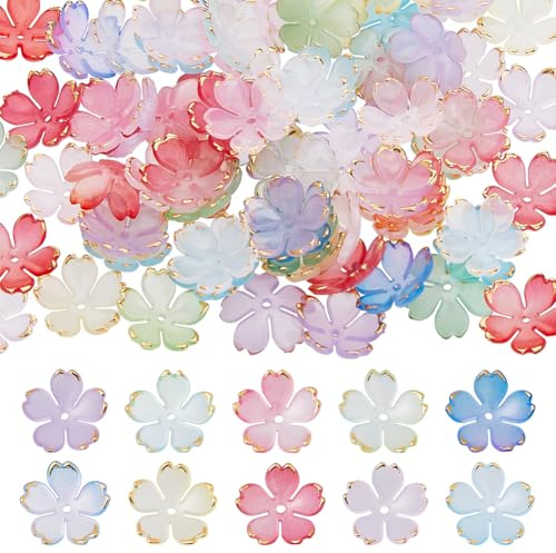 Hobbspring 100 perline floreali acriliche con fiori di ciliegio, 10 colori, 5 foglie, perline distanziali per infilare, per gioielli, collane, orecchini, fai da te