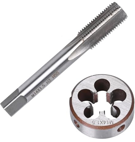 OWLMATE 2 Stück m14 Gewindeschneider, Gewindeschneider m14x1.5, Gewindebohrer m14x1,5 Gewindebohrer und Schneideisen Set für Bearbeitung von Durchgangsbohrungen, Reparaturarbeiten