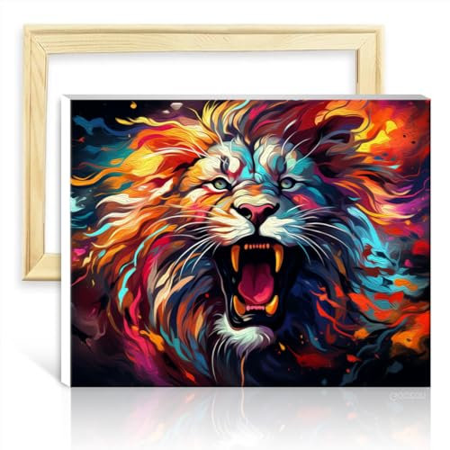 LiHEQING Ölgemälde, Malen-nach-Zahlen-Set, Löwe, Malen-nach-Zahlen-Set für Erwachsene, Zahlenmalerei, Wandkunst, ohne Rahmen (30 x 40 cm)