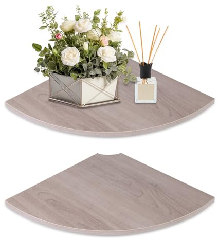 JJL Sektorshörnhylla 30cm, Sektformad 2st Hängande Trähylla med Kabelhål, Väggmonterad, Dekoration & Förvaring i Sovrum/Lägenhet/Kök, Grå