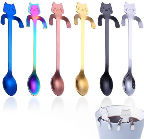 UEIOAVL Kaffeelöffel & Mokkalöffel 6 Stücke von Katze -verdrängten Löffeln, Cola -Löffeln, Kaffeelöffel, Teelöffel, Katzenlöffel, neuartige Teelöffel, Eisenlöffel, neuartige Löffel