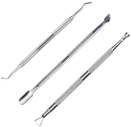 NHPY 3 Pezzi Spingi Cuticole Professionale a Doppia Testa, Cuticole remover, Rimuovi cuticole, Strumento di Rimozione dello Smalto a in Acciaio Inox, Raschietto per Unghi, Manicure, Taglia cuticole