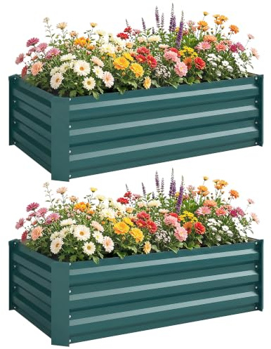 Outsunny Set of 2 Raised Garden Bed, 100 x 60 x 30 cm, Green | Outdoor Planter Box, Galvanised Steel Frame, for Growing Vegetables, Flowers and Herbs