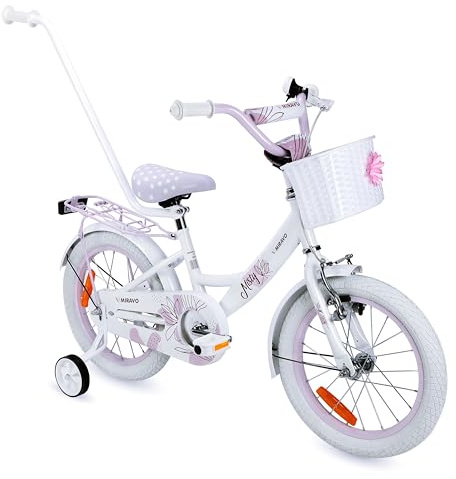 MIRAVO Kinderfahrrad Fahrrad Kinder Ab 2 Bis 8 Jahre Schubstange V-Brake Bremsen Rückstrahl Aufkleber 12 16 20 Zoll Radgröße Korb Für Mädchen Misty