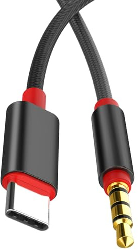 Lodoot Câble adaptateur 3,5 mm vers type C en nylon tissé - Transmission sonore stable - Large compatibilité pour haut-parleur de voiture - Câble audio de 1 m - Adaptateur de microphone