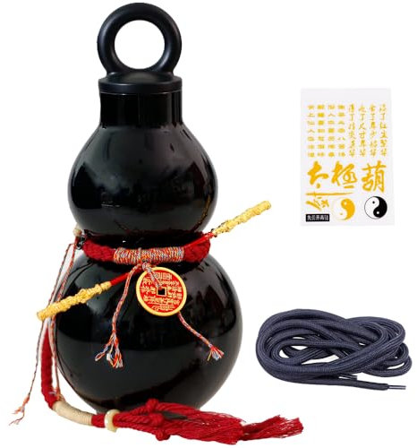 Lanxitown Gourd Water Bottle 800ml/28oz Gourd Style Water Bottle with Mini Golden Cudgel and Copper Coin Decorative Rope and DIY Stickers Chinese Retro-Inspired