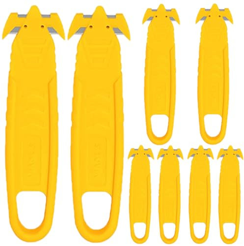 XUELIYUN 8 Pcs Safety Cutter Tool Yellow Hook Knife Film Yellow Box Cutter Strapping Opener Cardboard Carton and Package Opener Box Safety Knife Warehouse (No Exposed Blade)