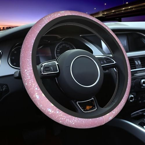 Mexpekil Lot de 1 housse de volant de voiture universelle antidérapante à motif pailleté rose - Accessoires de voiture décoratifs pour la plupart des voitures (38 cm)