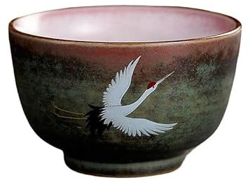 Tazas de té de cerámica con diseño de grulla, de porcelana, hechas a mano, de kung fu, juego de té retro con acabado en horno.