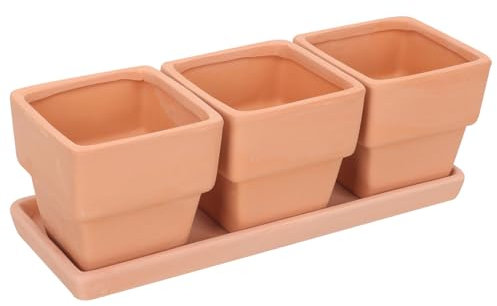 HEMOTON 1 Ensemble Pot de Fleurs Terre Cuite Bac de Drainage de Pots Rectangulaires pour Plantes Extérieur Décoration de Jardin pour Cactus Bonsai