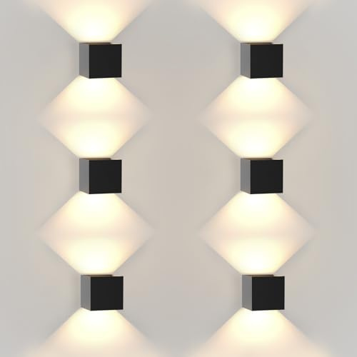 Homefire LED Wandleuchte Innen Wandlampe 6ER Außenwandleuchten Schwarz | Wandbeleuchtung Aussen 5W Aussenlampe Up Down Wandstrahler IP65 Außenbeleuchtung 3000K für Hauswand Treppenhaus Garten