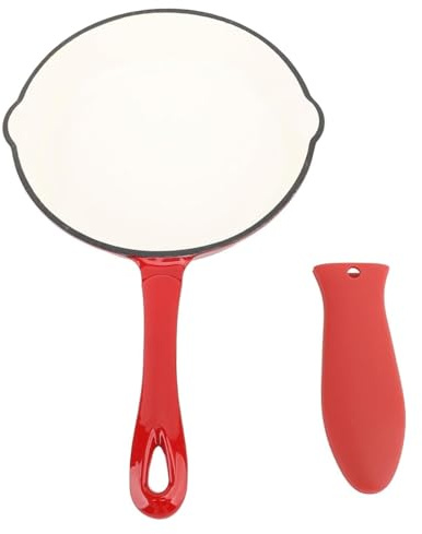 Enameled Cast Iron Skillet, 16cm Red Cast Iron Enamel Double Layers Nonstick Surface Long Handle Saute Pan,Thickened Enamel Pan for Family Restaurant