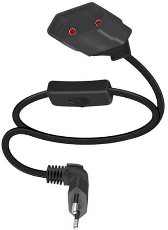 Verlängerungskabel Flachstecker mit Schalter, 2,5A 250V Eurostecker, 0,5M Kurzes Eurostecker Verlängerung, 90° Eurostecker, Stromkabel Flach Typ-C Euro Buchse für PC Computer Monitor TV, Schwarz
