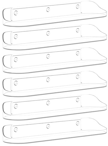 SpaceWhisper 15 inch Arcylic Floating Shelves for Wall, 6-Pack, Clear | Display Hanging arcylic Shelf Organizer for Book, Picture Ledge, Room Decor, Wall Shelves for Bathroom, Bedroom, Living Room
