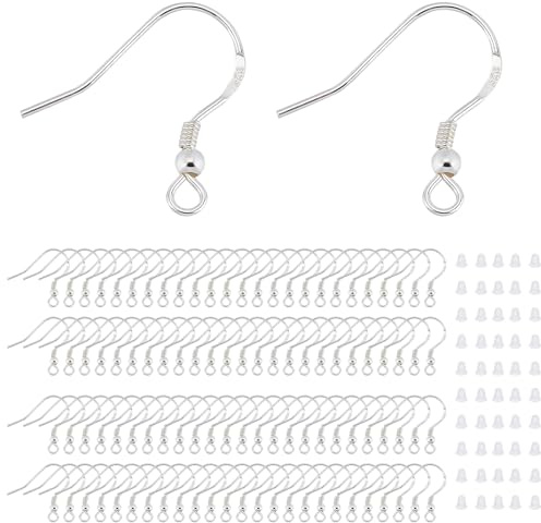 RCIDOS 200 Pezzi Argento 925 Ganci Orecchini Fai Da Te Ganci Orecchini Anallergici Senza Nichel Fai Da Te DIY Ganci Per Orecchini 100 Oro E 100 Tappi Trasparenti (argento)