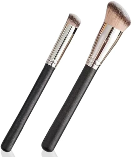 Pinceaux anti-cernes Kabuki inclinés avec poils élastiques, 2 pinceaux de mélange de maquillage pour liquide, crème et poudre