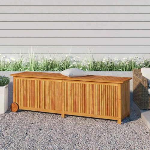 Vanitopaz Trädgårdskista av massivt akaciaträ 150 x 50 x 58 cm med hjul väderbeständig vattentät utomhus förvaringslåda för kuddar, kuddar, kuddar, trädgårdsmöbler och verktyg, platsbesparande med