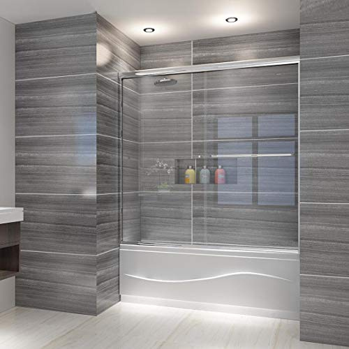 ELEGANT 58.5-60 in. W x 57 3/8 in. H Bypass Sliding Bathtub Glass Doors, Semi-Frameless Shower Door with 1/4 in. Clear Tempered Glass, Chrome Finish