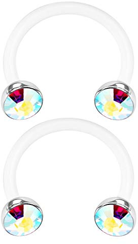 KJM FASHION 2 STK Flexibel Acryl Ohrringe Hufeisen 1,2mm 16 Gauge 8mm 5/16 Inch 3mm halbe Kristallkugel Lip Nose Tragus Ohrringe Lip Piercing Schmuck 0958