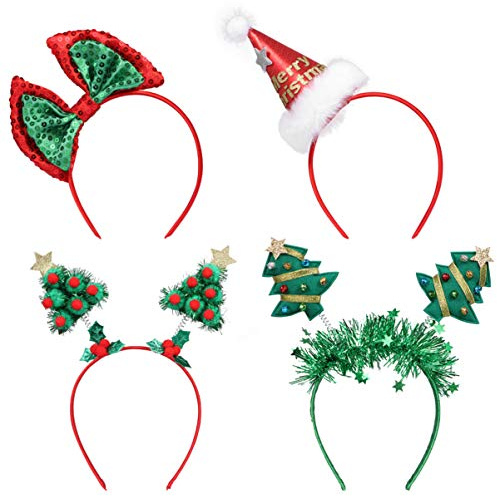 Lurrose Weihnachts Haarreif, Weihnachten Schleife Weihnachtsbaum Haarband Weihnachtsmütze Haarreif Stirnband für Weihnachten Party Favor