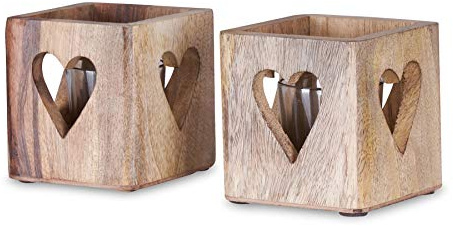 levandeo 2-pack vindljus hjärta 9 cm mangoträ värmeljus glas värmeljushållare ljus hjärtmotiv borddeko mango natur trädeko