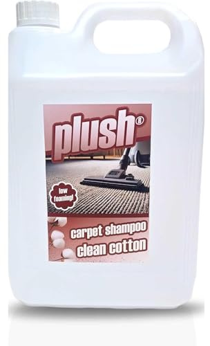 Plush Carpet Cleaner Solution, Pet Carpet Shampoo Spot Stain Remover 5L | Clean Cotton Scent - Powerful machine carpet shampoo that lifts deep dirt and stains, neutralises odours leaves carpets fresh