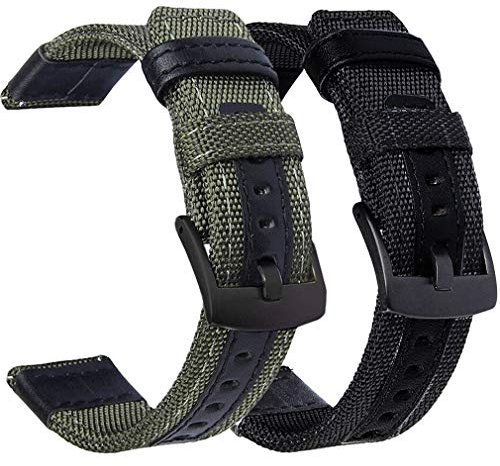 OTOPO Kompatible Samsung Galaxy Watch 7 6 5 4 FE Armband 44mm 40mm, Galaxy Watch 6 4 Classic 47mm 46mm 43mm 42mm, 2Pack 20mm Dauerhaft Nylon für Männer Frauen Schwarz Armeegrün
