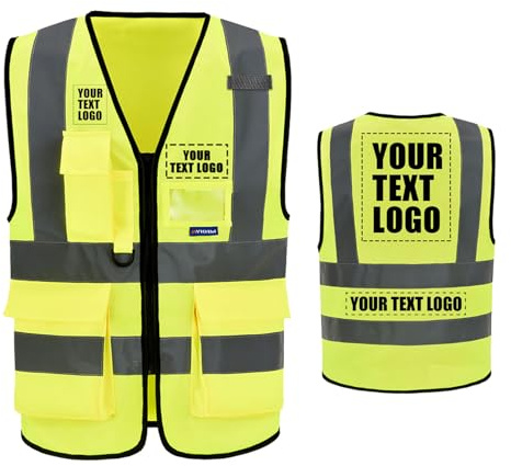 AYKRM 21 Farben Personalisierte bedruckbare Warnweste aufdruck mit Text oder mehrfarbigem Logo und Mehreren Taschen, Warnschutz Arbeitsweste Sicherheitsweste mit bedruckbare