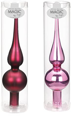 Christbaumspitze Glas 26cm hoch, D=6cm x 1 Stück Sortiert Weihnachtsbaumspitze Beere rosa Glanz matt