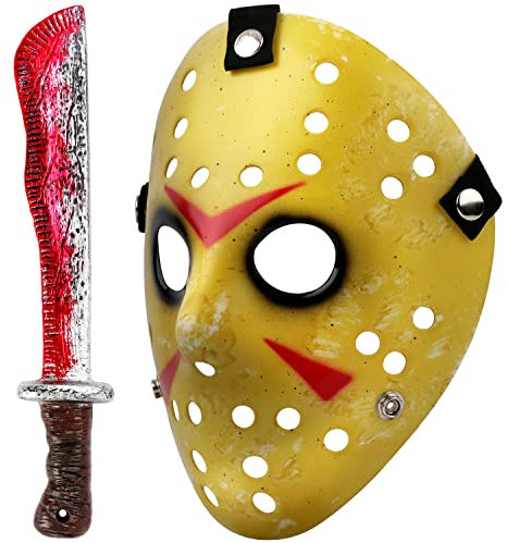 Mosqueda Mask Machete Cosplay Mask Machete Costume Halloween Horror Black Eyes, Yellow (JPM0129)