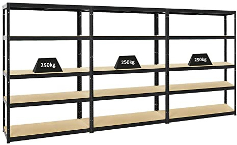 PROREGAL Mega Deal 3er-Set Schwerlastregale Big Elephant 180x120x45cm mit 5 Ebenen Fachlast 250kg Schwarz