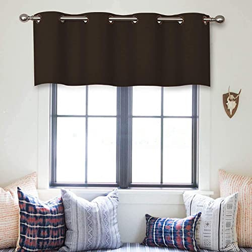 Mamu Thread Collection Grommet Top Blackout Curtain Valance Window Treatment for Bedroom,Living Room,Bathroom,Kitchen,Cafe (Dark Chocolate, 42 Inch Wide by 8 Inch Long- 1 Panel)