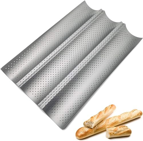 PIQIUQIU Bandeja de horno para 3 baguettes, bandeja para baguettes