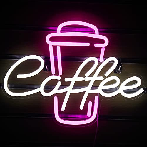 Ineonlife Kaffee Leuchtreklame Neonlicht LED Wort Neonschild für die Wand Coffee Neon Bar Schild Rosa Weiß LED Wandkunst für Café Dekor Neon Sign for Bier Bar Club Restaurant
