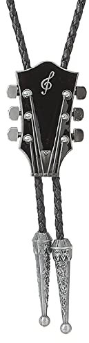 DELIGUO Bolo Cravatte per Uomo - Moda Vintage Musica Chitarra Cravatta Ciondolo Collana, Danza Rodeo Western Cowboy Corda in Pelle Cintura Accessori Gioielli, Argento, Taglia Unica