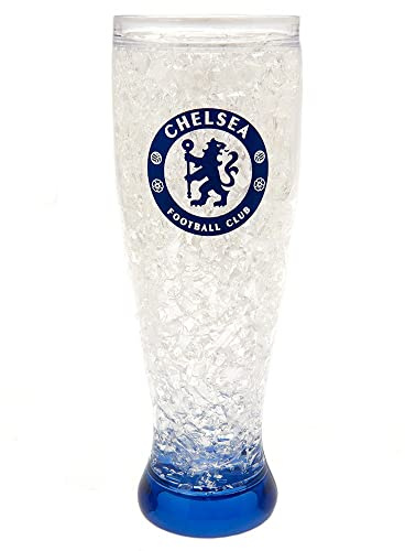 Chelsea FC Beer Jug, Glass, Gel, 400ml, Royal Blue, Modern, Frosted, Insulated, Reusable, Home, 24cm x 8cm