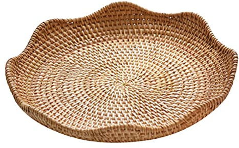 Colcolo Rattan Round Serving Tray Platters Container Hand Woven Wicker Tray for Table Centerpiece Decorative Cabinets Picnics Kitchen Counter Decor, 23cmx4cm