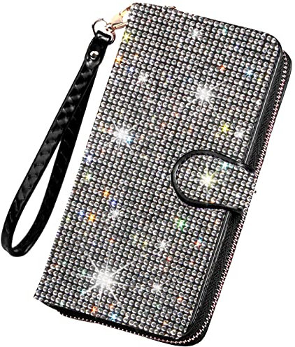 LIFUTOPIA Damen-Geldbörse mit Strasssteinen und Kunstdiamanten, Clutch, Kreditkartenhalter, großes Fassungsvermögen, Bling Weiß, 3.74 x 7.48 x 0.79 inches