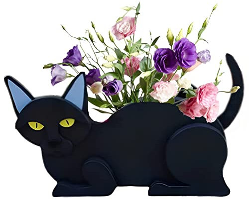 HLASMSPE Schwarze Katze Pflanztopf Blumentopf für Gartendekoration, kleine Kätzchen Geschenke für Frauen, Katzenform Pflanzenbehälter Halter Katze Aufbewahrungsbox für Schreibtisch, 43 x 25 cm