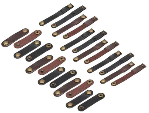 sourcing map 24 Pack Leather Cable Straps Leather Cable Ties Leather Cord Organizer Portable Black/Brown Leather Wire Straps for Earphones, Headphone