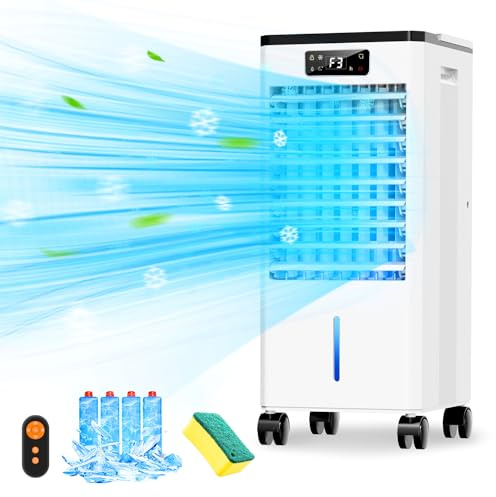 Portable Air Conditioners, 3-IN-1 Evaporative Swamp Cooler, Windowless Air Conditioner, 4 Modes & 3 Speeds, 12H Timer, Child Lock, Smart Remote & Touch Control, Portable Ac Unit for Bedroom, Indoor