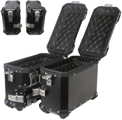 Schwarz/Silber Motorradkoffer Motorrad Seitenkoffer, Aluminium Motorrad Satteltaschen Heckkoffer Gepäck Mit Lederfutter, 38L Koffer Aufbewahrungskoffer (Color : Schwarz)