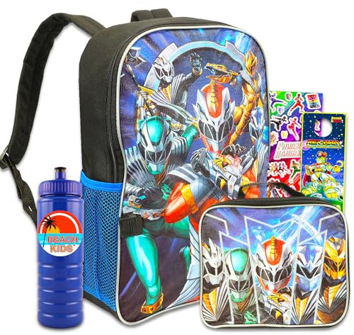 Power Rangers Backpack with Lunchbox Set - Bundle with 16” Backpack, Lunch Box, Water Bottle, Stickers, More | Power Rangers Bag for School for Boys