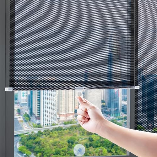 jiajulashou123 Rollos für Fenster Verdunklungsrollo Ohne Bohren Saugnapf-Rollos Verdunkelungsvorhänge Temporäre Jalousien Einziehbarer Balkon Sonnenschutzrollo Schwarz für Balkon (40x60cm)