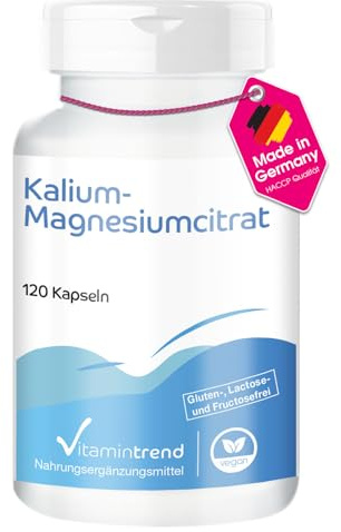 Vitamintrend Kalium-Magnesiumcitrat mit 900mg Tagesbedarf Kalium und 240mg Magnesium, 120 Kapseln hochdosiert, veganes Nahrungsergänzungsmittel ohne Zusätze, in Deutschland hergestellt