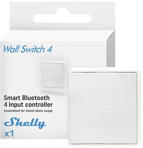 Shelly BLU Wall Switch 4 Stand Alone - Interruptor Bluetooth Inalámbrico para dispositivos inteligentes, Control a distancia, Multi-clic, Compatible con Home Assistant, app iOS y Android