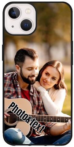 Personalisierte Handyhülle für iPhone 14 Hülle Personalisiert Foto Bild Digital individuelles Custom Logo Text Namen Schutzhülle Silikon Schwarz Ultradünn Case Umfassender Schutz Kratzfest